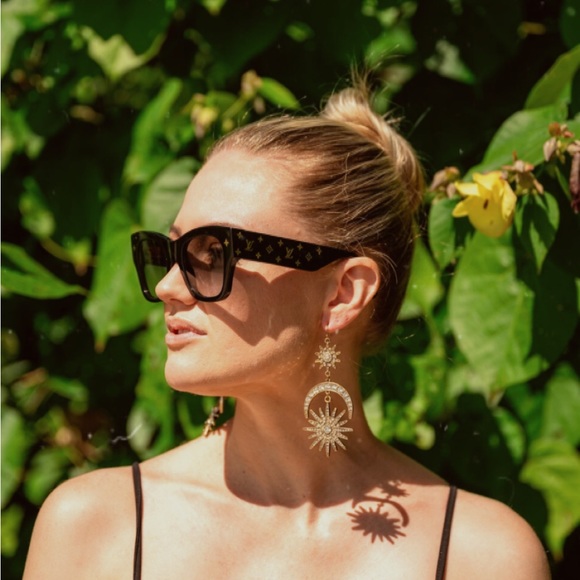 Celestial Drop Earrings w/ Moon & Star Embellishments - Picture 2 of 5